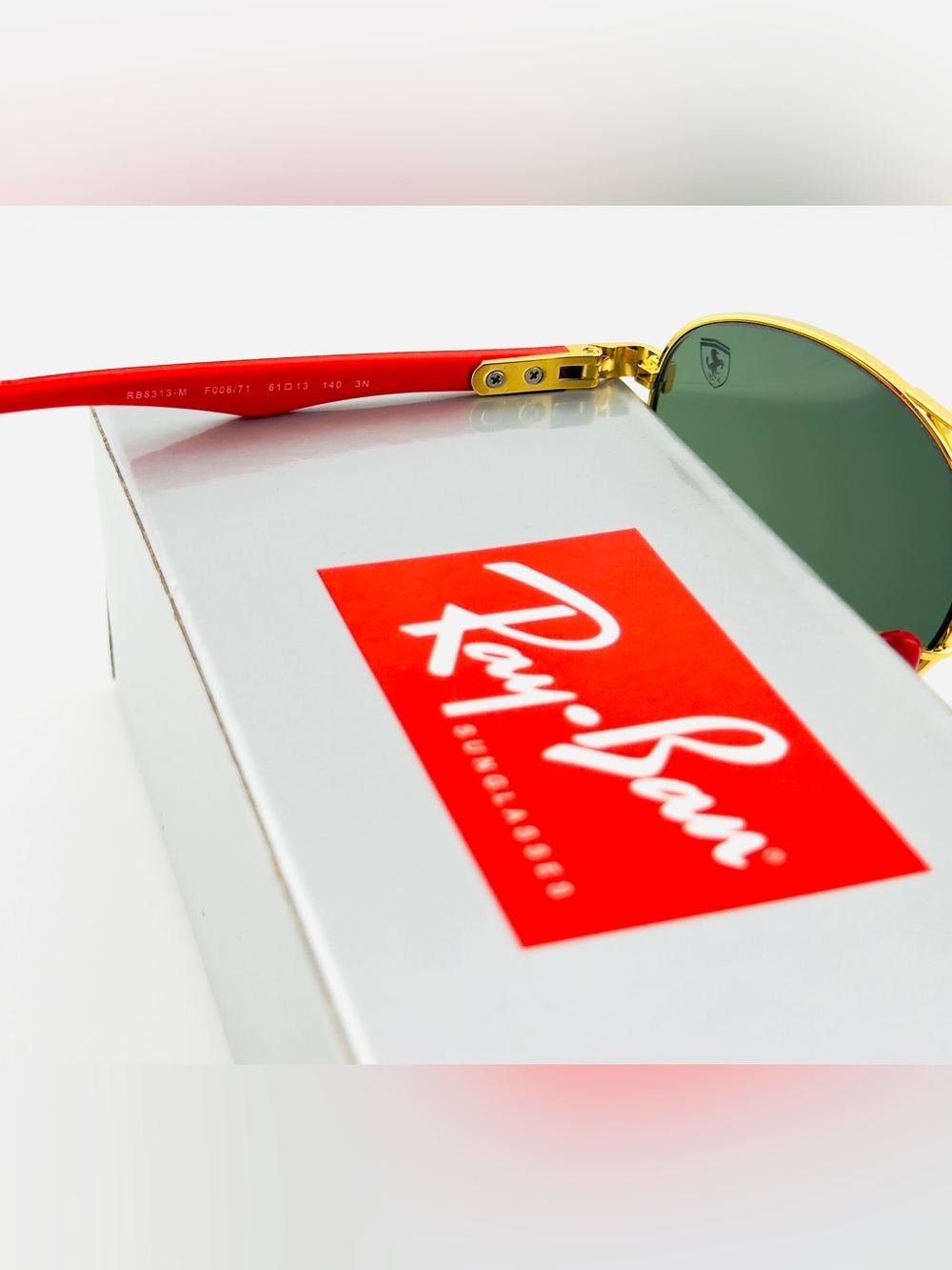 Ray-Ban Scuderia Ferrari Sunglasses RB8313M Gold Frame Brown Gradient Lenses - Picture 12 of 15